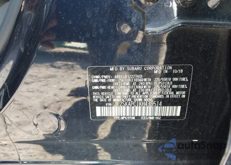 2019 Subaru Forester Sport z USA, uszkodzony, nr VIN JF2SKAPC1KH439514